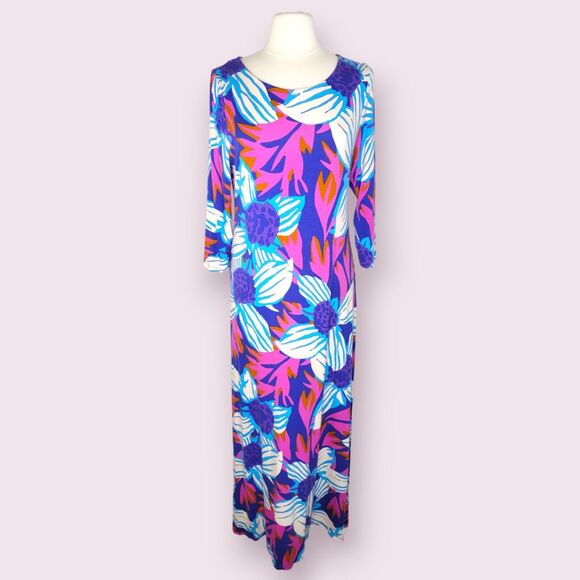 SOFT SURROUNDINGS Serena Floral Maxi Dress Size M ¾ Sleeves Colorful Stretchy - Picture 1 of 10